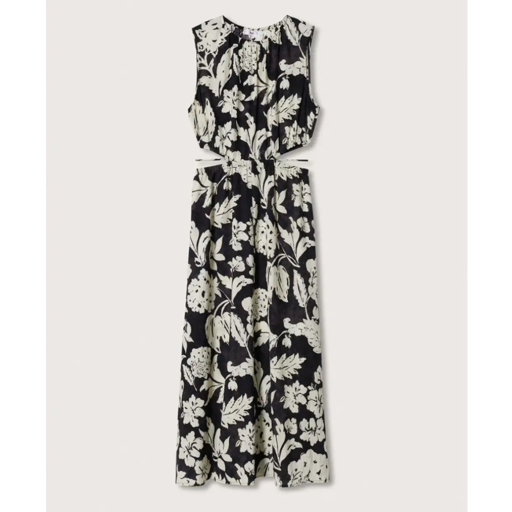 Mango Black and White Floral Midi Dress
